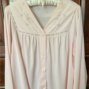 Vintage Shadowline Pink Embroidered Nylon Bed Jacket  Sz 40